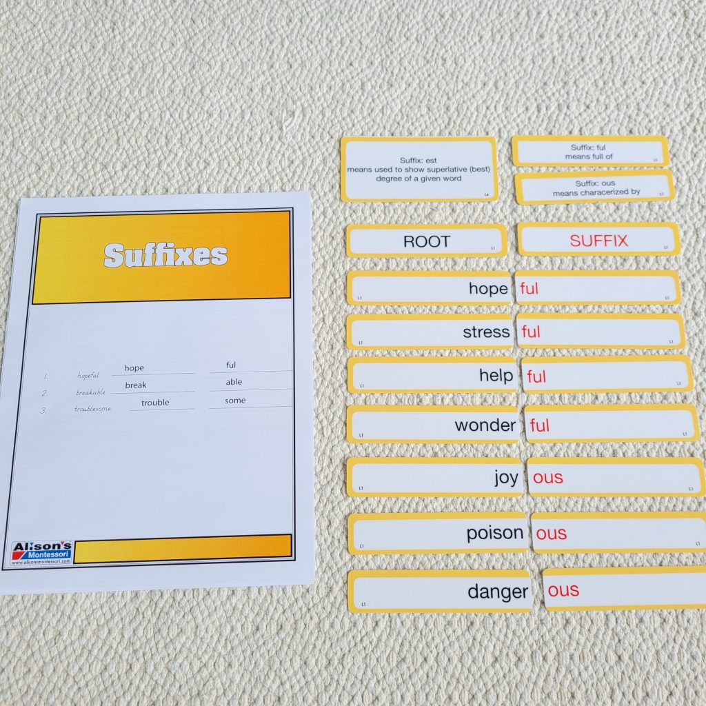 Montessori Word Study: Suffixes