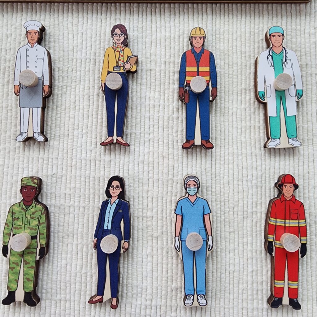 We have just released an innovative set of Community Helpers materials designed to extend the study of cultural geography and social awareness across both primary and elementary levels. Our collection introduces concrete representations of 12 people who serve society: Teacher, police officer, soldier, banker, firefighter, nurse, doctor, baker, construction worker, farmer, postal worker, and garbage collector.